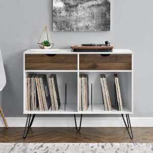 Novogratz CONCORD TURNTABLE STAND White/Oak With Drawers