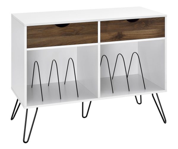Novogratz CONCORD TURNTABLE STAND White/Oak With Drawers - Image 3